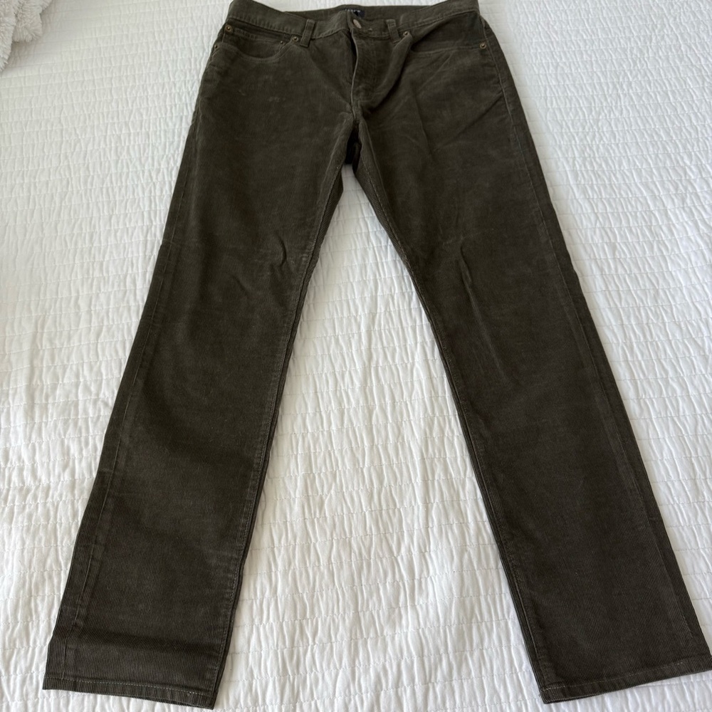 J Crew Pants Men Size 31x30 Olive Green Corduroy Slim Fit Stretch 5 Pocket
